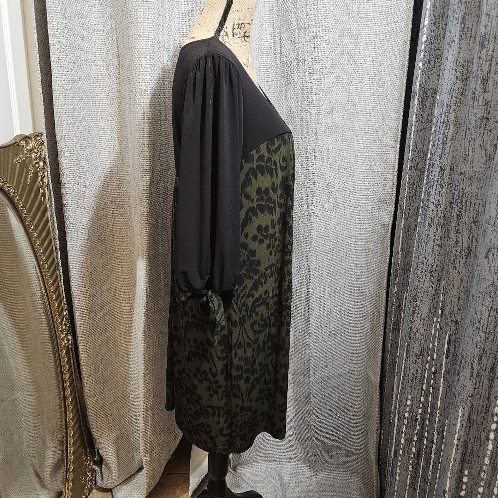 En Focus Olive Green & Black Print Dress Size 16W - Picture 2 of 11
